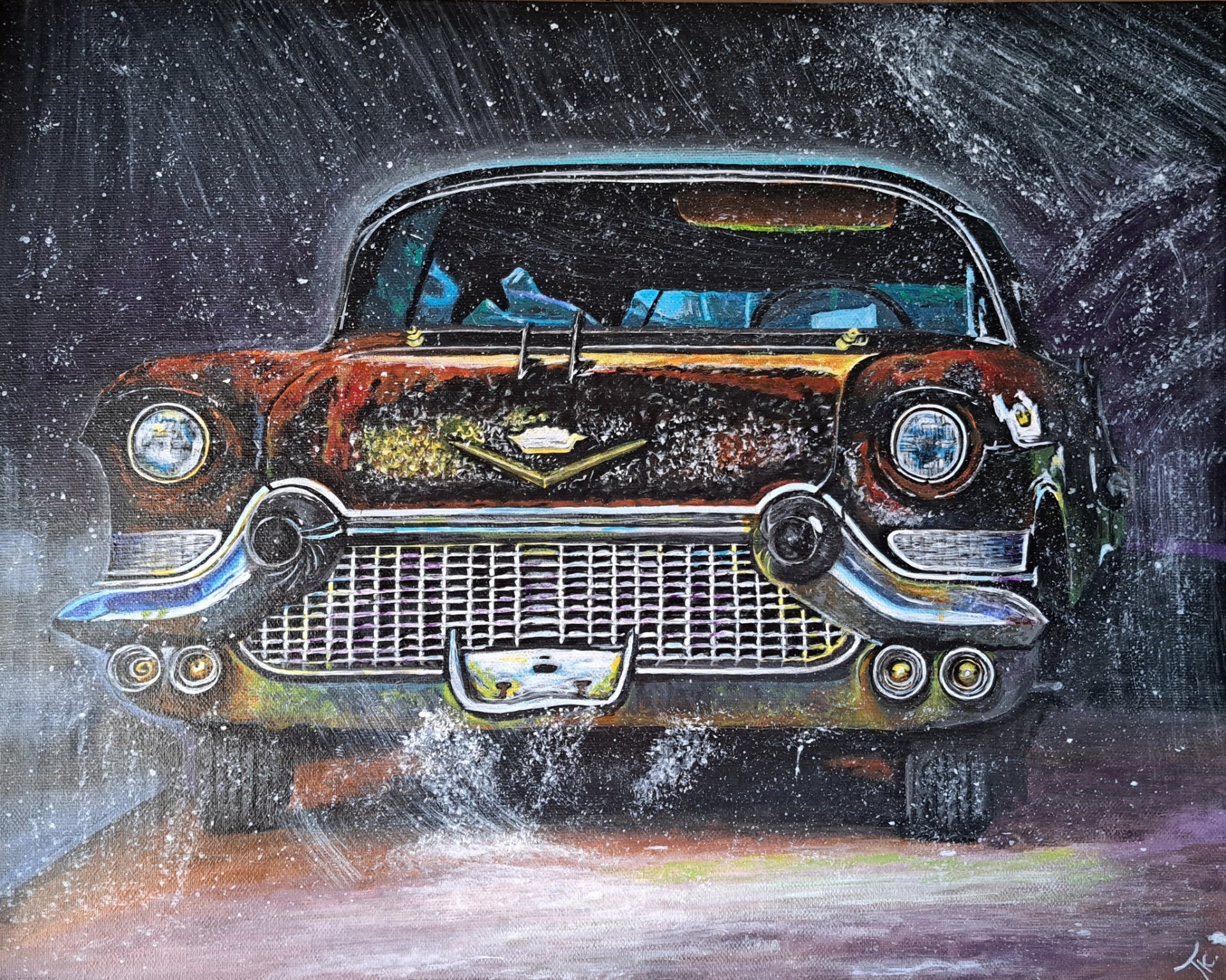 A vas Cadillac 57' akril-40x50-vászon